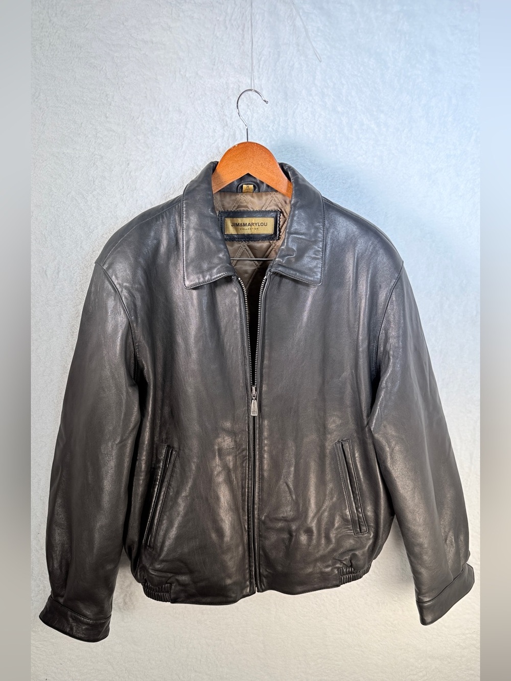Jim & Marylou Men’s Black Genuine Leather Bomber Jacket Vintage M Made in USA